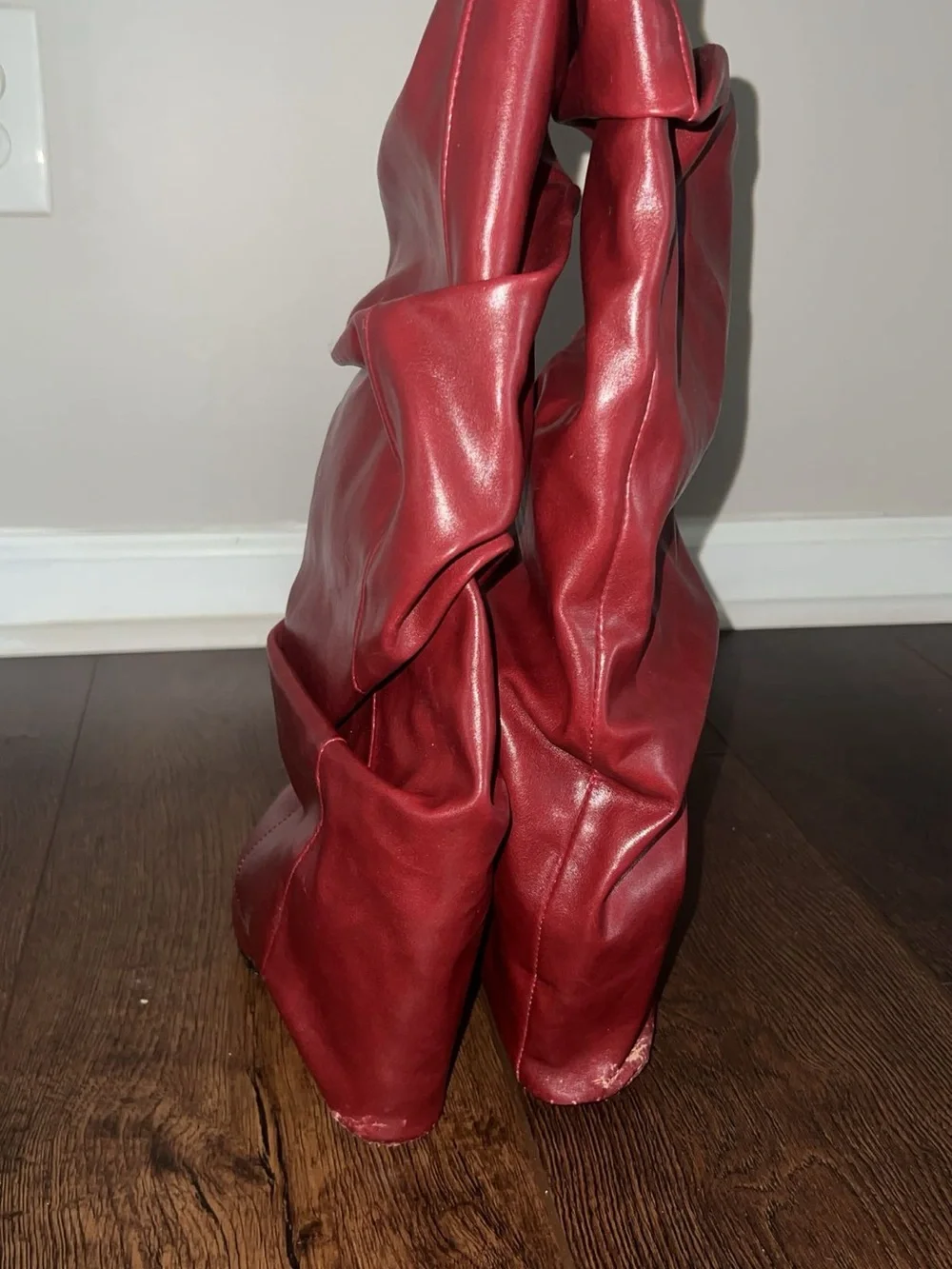 Red Over-the-Knee Slouch Wedge Boots for Women
